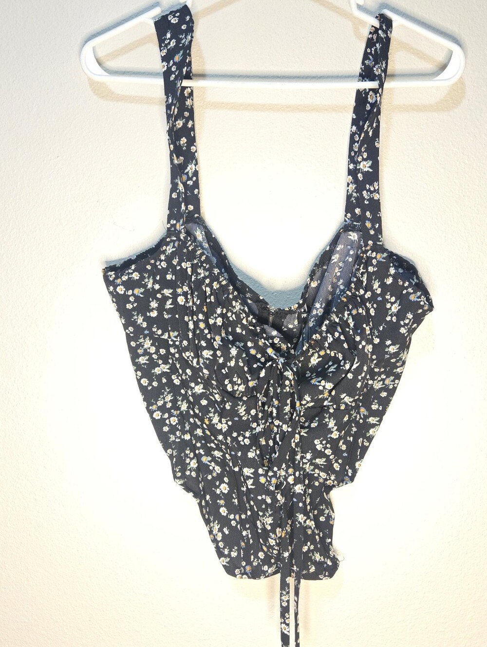 PrettyLittleThing Plus Black Ditsy Floral Tie Front Corset Top Size 18